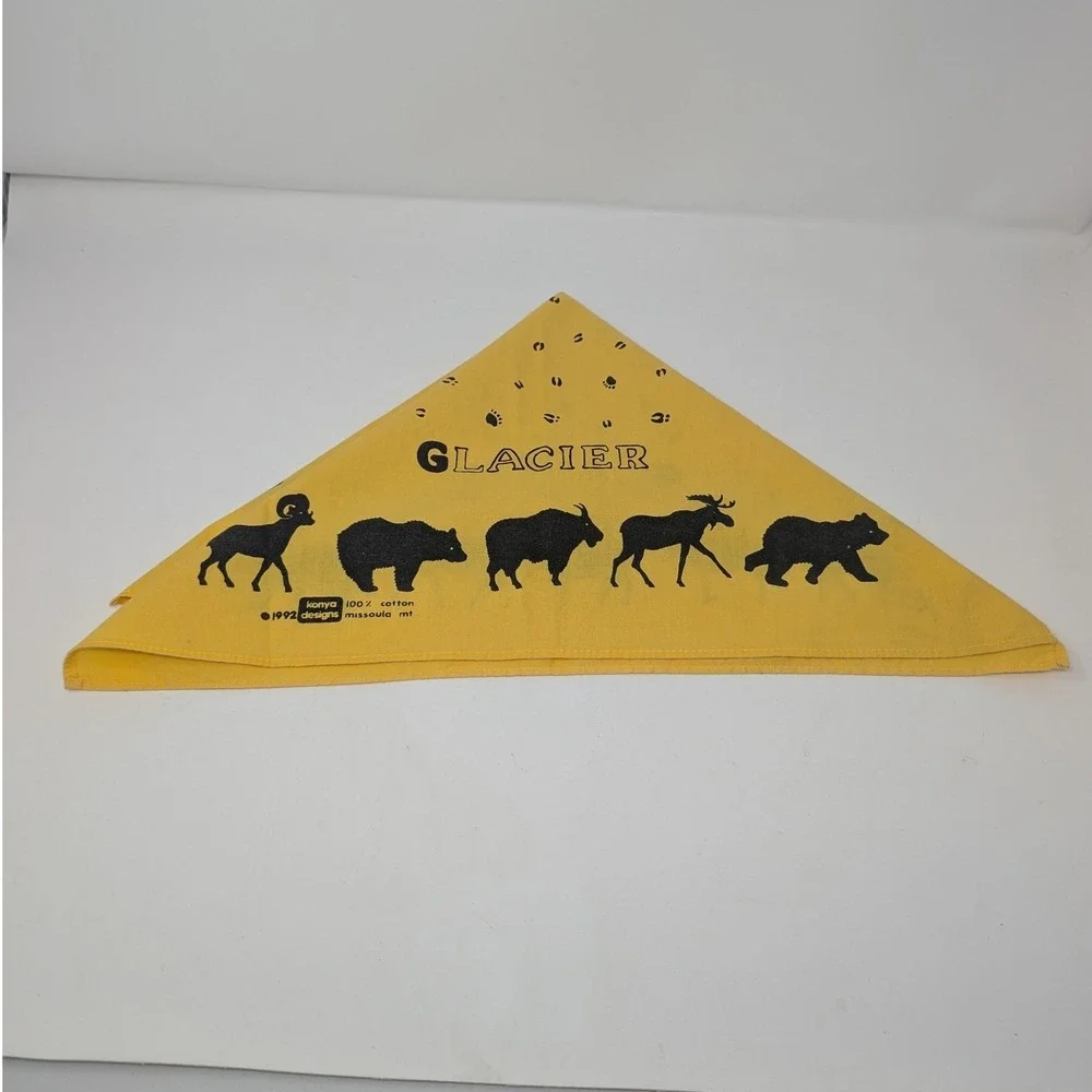 Vintage 1992 Konya Designs Glacier National Park Yellow Cotton Bandana Scarf